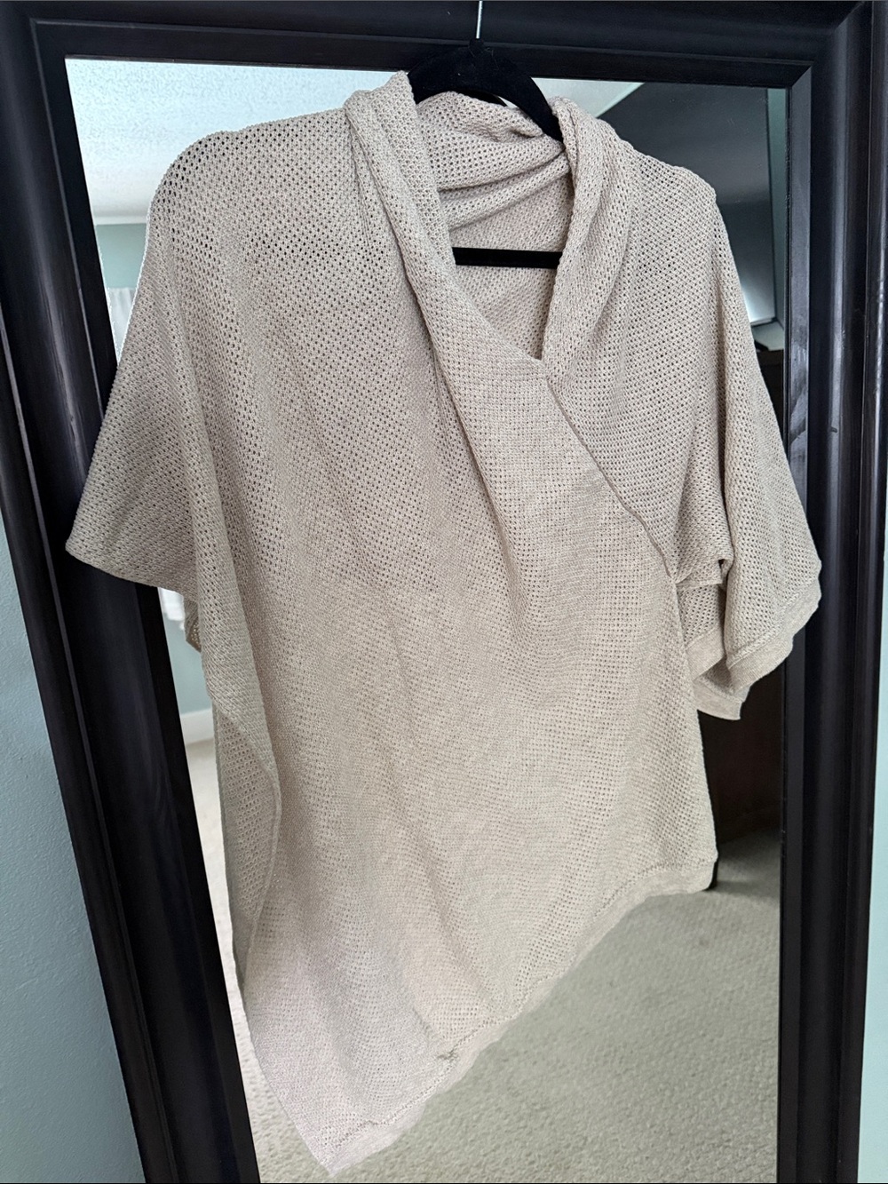 Light Neutral Knit Poncho with Draped Cowl Neck